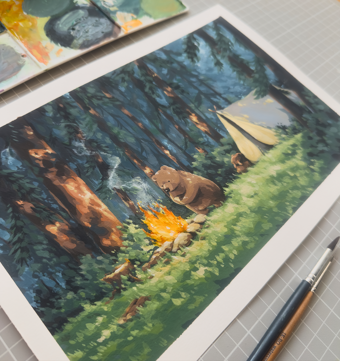 Original Painting | Bear Camping